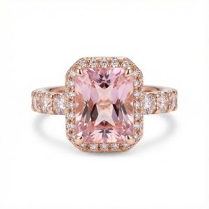 Dazzling Morganite Halo Cushion Cut Engagement Ring in 18K Rose Gold Plated