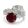 Luxurious Ruby & White Oval Cut Sterling Silver Engagement Ring