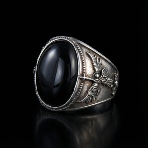 Archangel Saint Michael Men's Oval Natural Stones Signet Ring