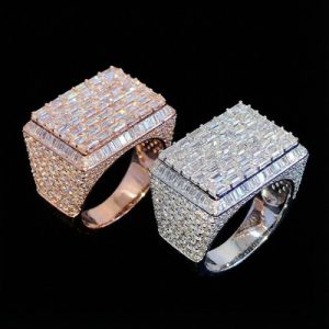 Baguette Cut Luxury Halo Men's Rectangle Ring