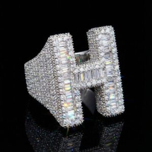 Baguette Cut Alphabet Letters Ring in White Gold