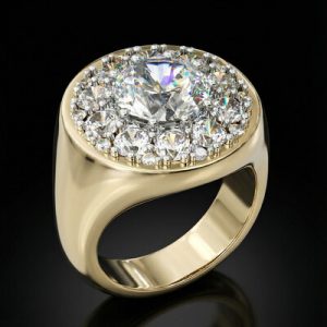 Round Cut Diamond Paved Signet Ring