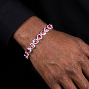 Iced Out 7" Heart-shaped Bracelet in White Gold