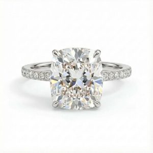 2.15CT Cushion Cut VVS Moissanite Pave Engagement Ring