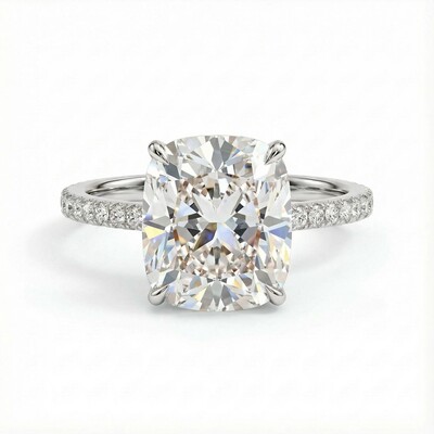 2.15CT Cushion Cut VVS Moissanite Pave Engagement Ring