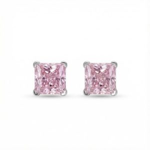 Cushion Cut Pink Stone Stud Earrings