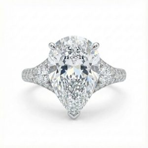 4.38CT Pear Cut VVS Moissanite Pave Engagement Ring