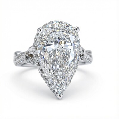 4.6CT Pear Cut VVS Moissanite Halo Engagement Ring