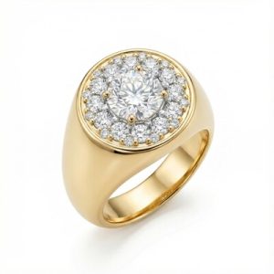 Round Cut Diamond Paved Signet Ring