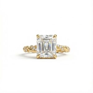 3.72CT Emerald Cut VVS Moissanite Twisted Engagement Ring