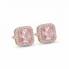 Pink Radiant Cut Halo S925 Silver Earrings