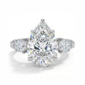 4.2CT Pear Cut VVS Moissanite Three Stone Engagement Ring