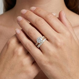 6.47CT Round Cut VVS Moissanite Pave Engagement Ring Set