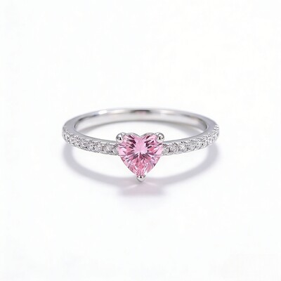 Heart Cut Pink Stone Ring in Sterling Silver